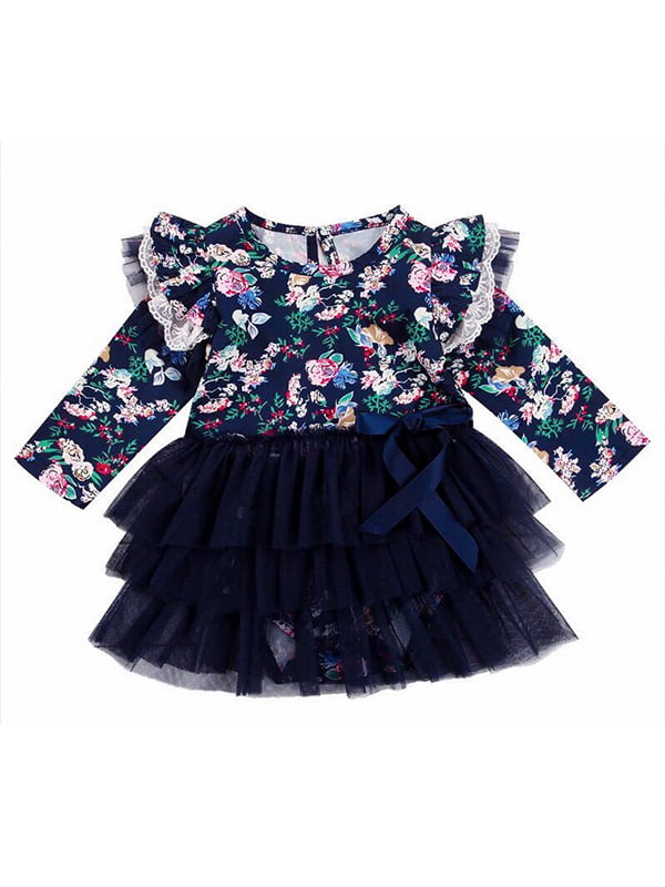 Toddler Baby Kids Girls Dress Long Sleeve Floral Skirt Skater Dresses Clothes 