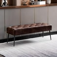 thumbnail image 5 of YEXJ Button-Tufted Ottoman Bench, Upholstered Bedroom Benches Velvet Footrest Stool Accent Bench for Entryway Dining Room Living Room Bedroom End of Bed-Dark Brown Leather, 5 of 15