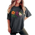 thumbnail image 2 of LEBONYARD Summer Tops for Women Clearance under $10,Tshirts for Women Plus Size fashion deals,Women's Fashion Summer Round Neck Drop Sleeves Leisure Short Sleeve Flower Printing Tops Dark Gray XL, 2 of 7