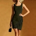 thumbnail image 5 of ClodeEU Women's Crew Neck Sleeveless Ruched Mini Dress with Fringe Hem, Bodycon Party Dress Army Green,Women's Plus L, 5 of 7