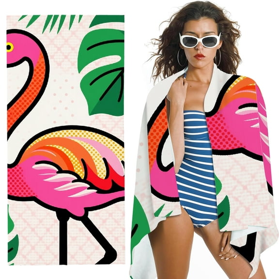 RKSupls Watercolor Flamingo Oversized Microfiber Beach Towel, Ultra-Soft Microfiber Suitable for Bathroom, Beach, Soft Super Absorbent- 30x60 in