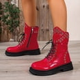 thumbnail image 5 of DeHolifer Women Ankle Boots Lace Up Round Toe Comfotable Lug Sole Party Casual Motorcycle Booties, 5 of 8