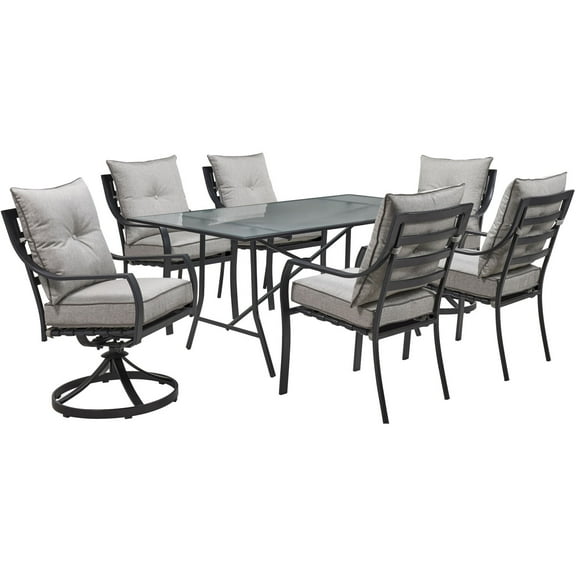 Hanover Lavallette 7 Piece Modern Steel Heavy Duty Dining Furniture Sets Silver