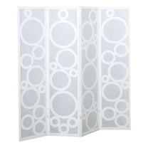 Roundhill Furniture Arvada 4-Panel Wood Room Divider w/Circle Pattern in White