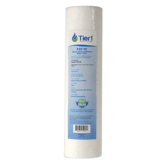 Tier1 20 Micron 10 Inch x 2.5 Inch | Spun Wound Polypropylene Whole House Sediment Water Filter Replacement Cartridge | Compatible with Pentek P20, SDC-25-1020, 155015-43, Home Water Filter