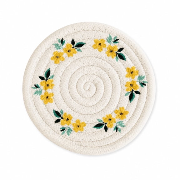 Round Braided Placemats ,Embroidered Sunflower Placemats Non Slip Heat Resistant Washable Table Mats for Spring Summer Tables Home Kitchen Dining Party Table Decoration