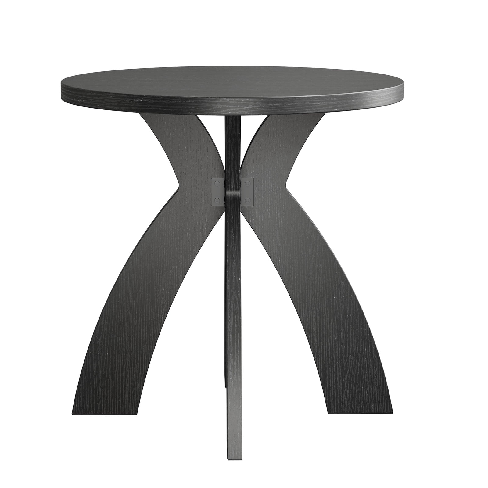 Astoutdoor Round Side Table, 23.6 in Circular End Table with Curved Cross Legs, Black Melamine Laminated MDF Accent Table for Living Room, Bedroom, Balcony