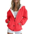 thumbnail image 4 of Duoif Women's Hoodies, Women's Long Sleeve Cardigan - Casual Button Pocket Design Womens Sweatshirt Red S, 4 of 8
