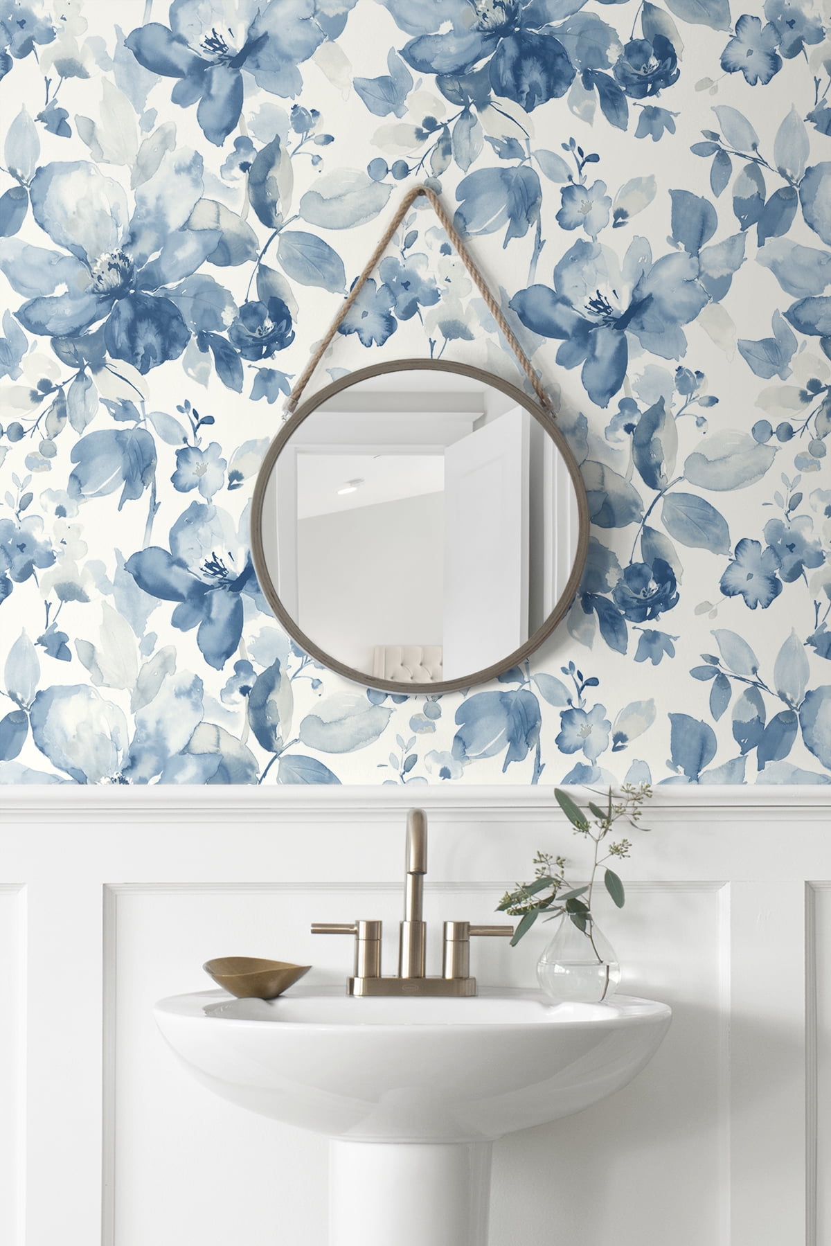 NextWall Bluestone Watercolor Floral Peel and Stick Wallpaper