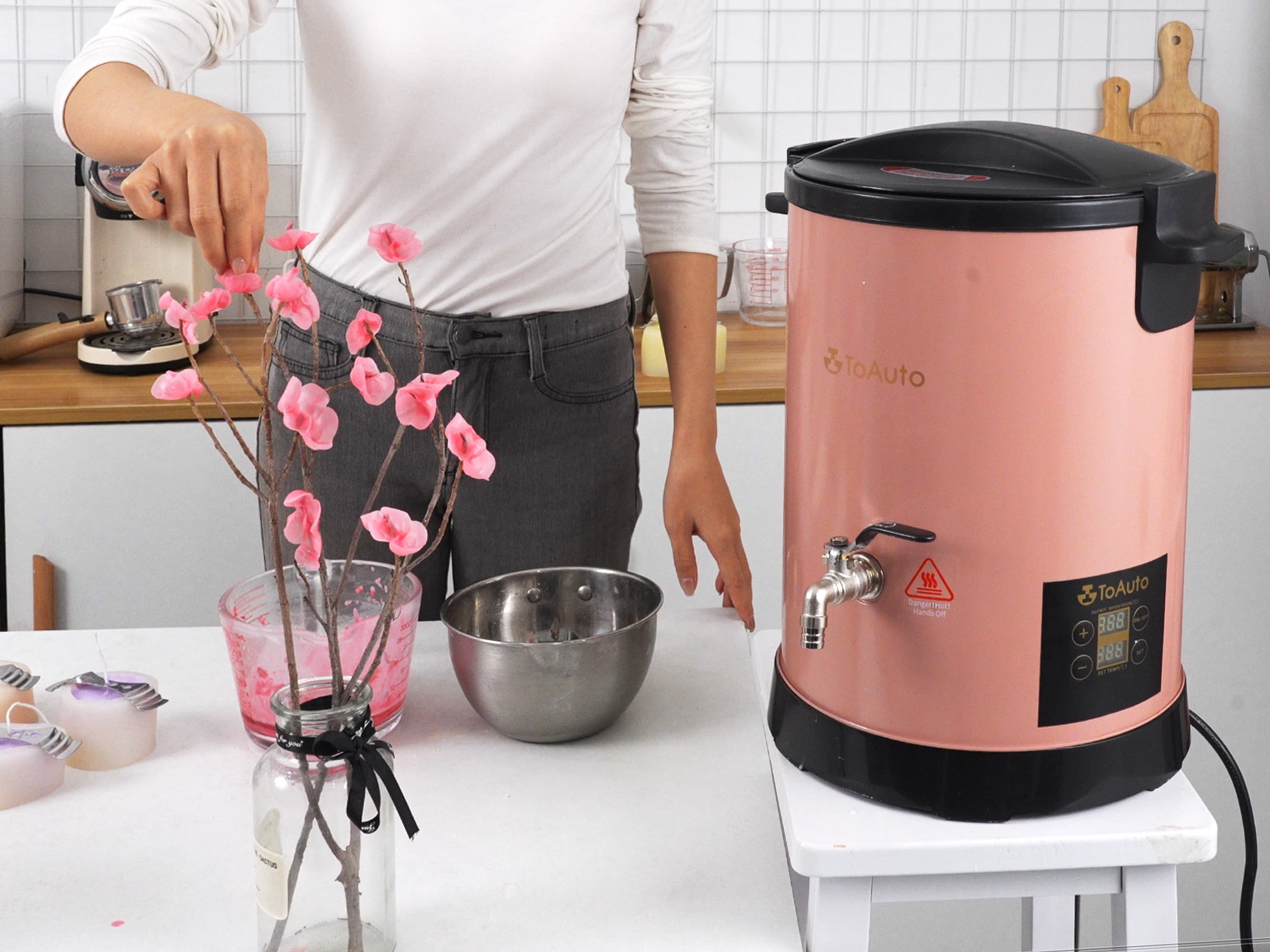 6L Digital Wax Melter for Candle Making Large Commercial Electric Melting Pot with Heating Core Spout Temperature Control Pink