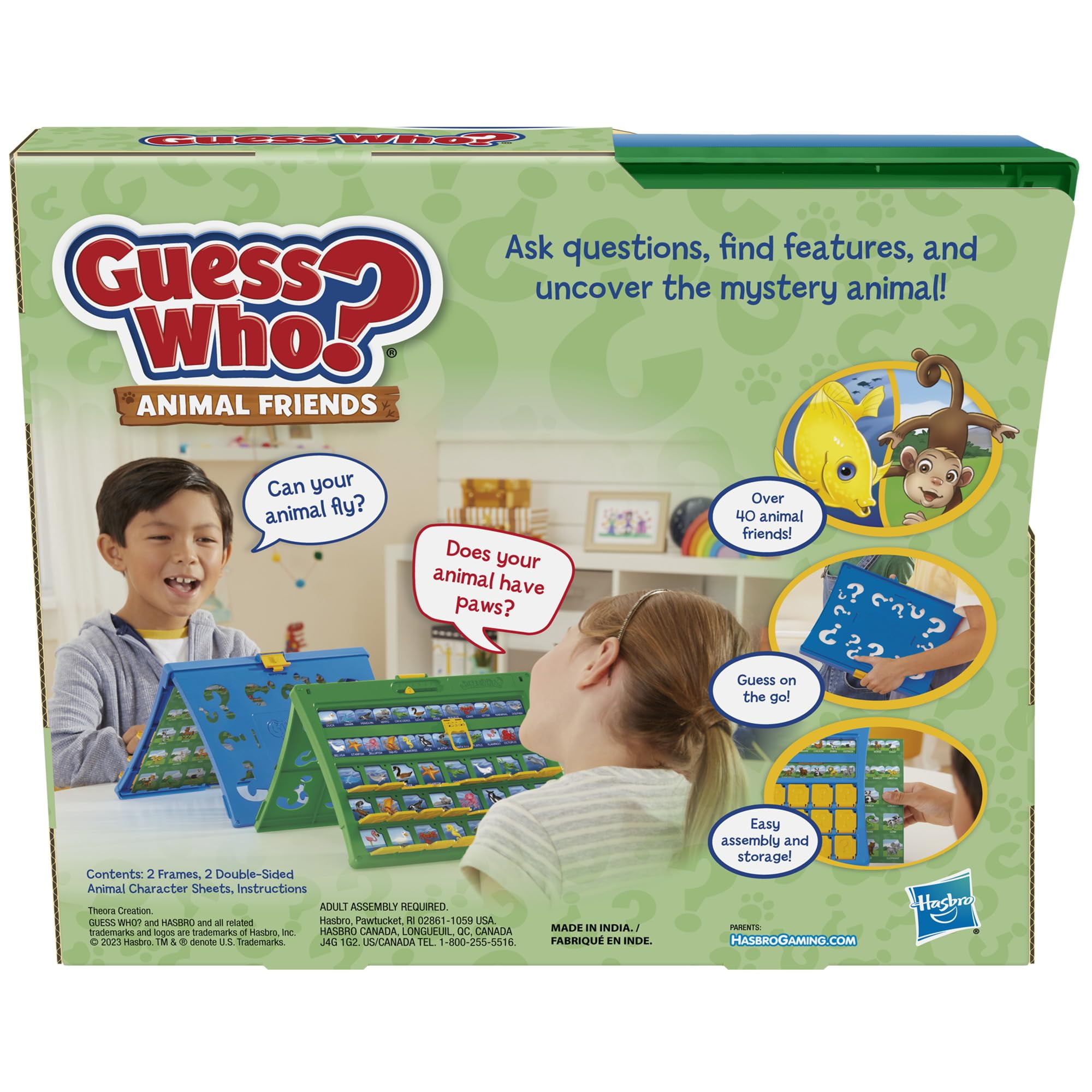 Hasbro Gaming Guess Who? Animal Friends Game, Includes 2 Double-Sided Animal Sheets, 2-Player Board Games for Kids, Ages 6+ (Exclusive)