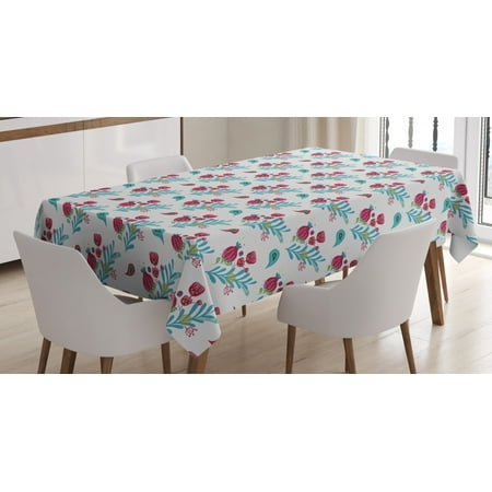 

Oriental Tablecloth Colorful Flowers and Paisley Inspired Motifs Rectangular Table Cover for Dining Room Kitchen 60 X 84 Fern Green Raspberry Sea Blue and Dark Mustard by Ambesonne