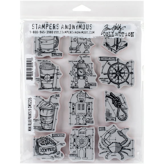 Tim Holtz Cling Stamps 7"x8.5"-mini Blueprints #9