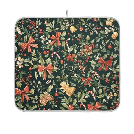 

Yayeee Dish Drying Mat for Kitchen Counter 16 x18 Microfiber Absorbent Pad Christmas Bows