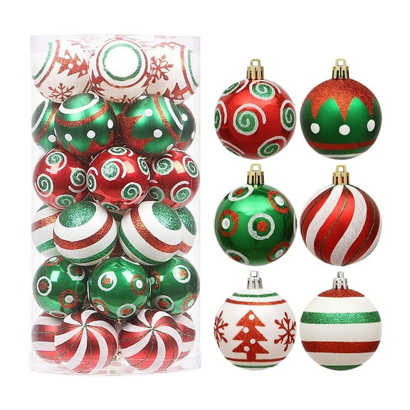 Coollooc 30 PCS 2.4 Inch Christmas Ball Ornaments Glittering Hanging Plastic Xmas Elf Balls Christmas Tree Decorations Set Peppermint Swirl Red Green Christmas Bulbs Indoor Home Holiday Party Decor