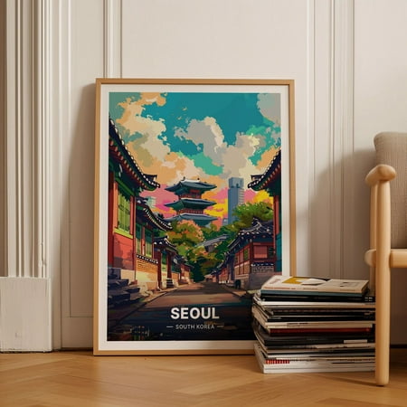 Vintage Seoul Skyline Korea Travel Wall Art, Unframed Paper Poster 8x10in