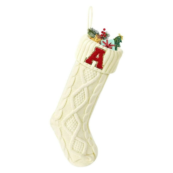 Luysn Christmas Stockings with Initials 18 Inches Large White Embroidered Monogrammed Cable Knit Christmas Stocking Family Xmas Holiday Party Gifts Decoration for Fireplace,Christmas Gifts for Family