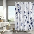 thumbnail image 5 of Blue Floral Shower Curtain,Watercolor Navy and White Flower Lush Blooms Bath Curtains,Modern Blue Ink Botanical Bathroom Curtains Sets with 12 Hooks 72x72in,Waterproof Fabric, 5 of 6