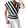 thumbnail image 2 of Women Tops Cap Sleeve Dressy Casual V Neck Stripe Shirts Summer Business Work Blouses Outfits Dark Green XL, 2 of 9