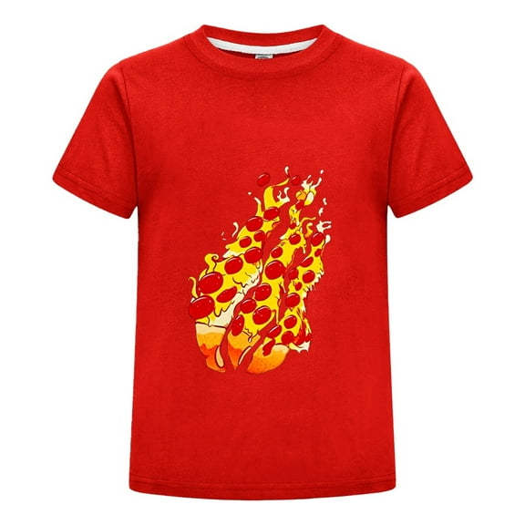 Pizza Slice Flame Pepperoni Fire Gamer T-Shirt for Kids – Colorful Fire Tee – Soft Cotton Top for Preston Fans Ages 3–14