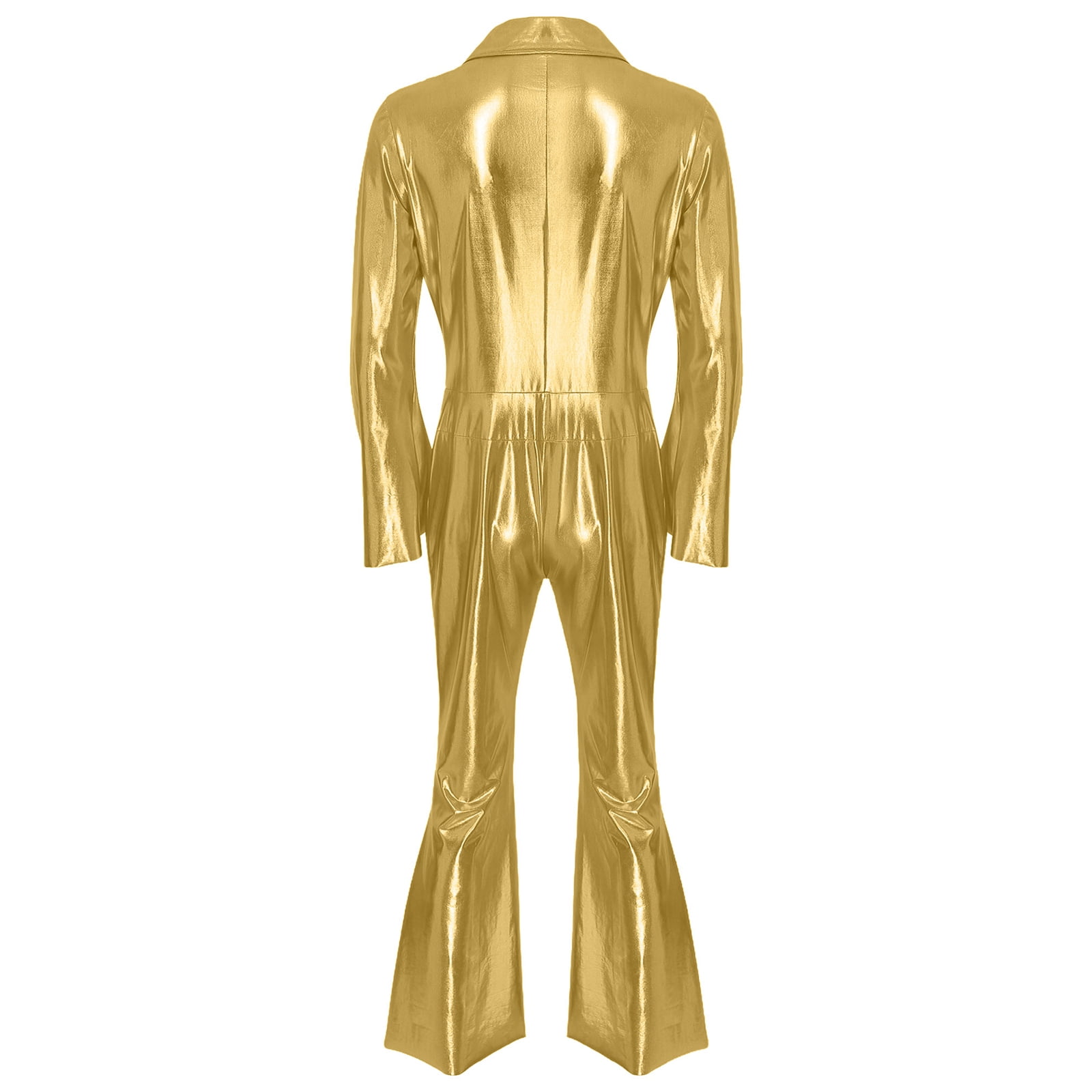YONGHS Men s Disco Costume Shiny Metallic Bell Bottom 70 s 80 s Hippie Dance Jumpsuit Party Wear Gold XXL Walmart