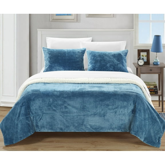 Chic Home Blue Microsuede Plush Bed Blankets, Twin-XL, (2 Pieces)