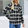 thumbnail image 4 of Women Button Down Shirt Long Sleeve Casual Fashion Plaid Shacket Dressy Lightweight Fall Shirts with Pockets Black XL, 4 of 6