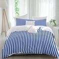 thumbnail image 2 of Navy Blue Stripe Bedding 3 Piece Duvet Cover Set California King, Modern White Vertical Striped Geometric Soft Microfiber Comforter Cover with Zipper Closure & Pillowcases, FadeResistant Quilt Cover, 2 of 9