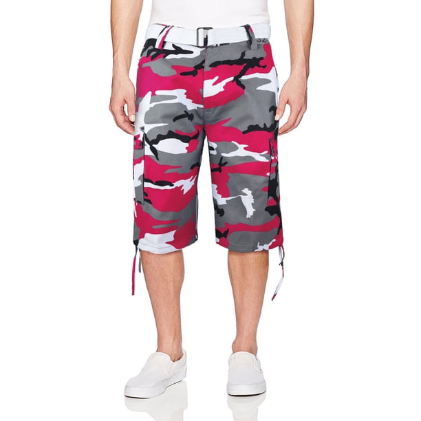 OTB Men's Cotton Twill Slim Fit Cargo Shorts – Camo Military Style, With Woven Belt, Sizes 30-44
