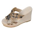 thumbnail image 1 of Bmisegm Ladies Summer Rhinestone Bright Leather Thick Bottom Large Size Slope Heel Sandals Slippers Womens Sandals Summer Black 7.5, 1 of 9