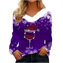 Patlollav Christmas Tops for Ladies,Womens Plush Tops Long Sleeve Slim Fitting Bottom T-Shirt Gift
