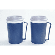 Rehabilitation Advantage Insulated Blue Plastic Mug with Snap-On Tumbler Lid, 12 oz Easy Grip Cup for Hot or Cold Beverages, Dishwasher Safe, Pack of 2