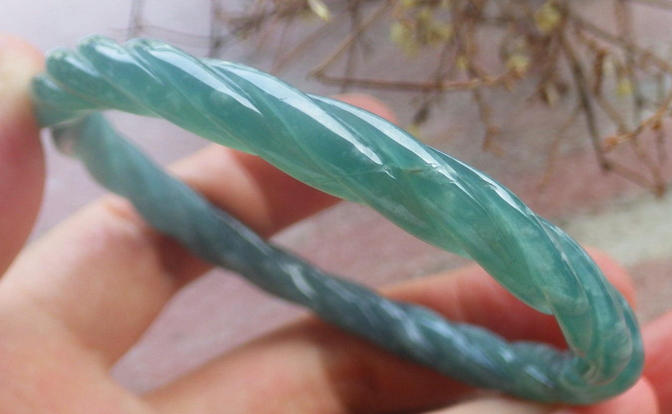 Icy Green Natural A JADE Jadeite Knotted Bangle Bracelet 59 mm 705002