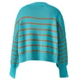 thumbnail image 5 of PiGOGI Women's Striped Knit Sweater Round Neck Long Sleeve Loose Pullover Casual Fall Winter Fashion Tops Soft Comfort Sky Blue XL, 5 of 6