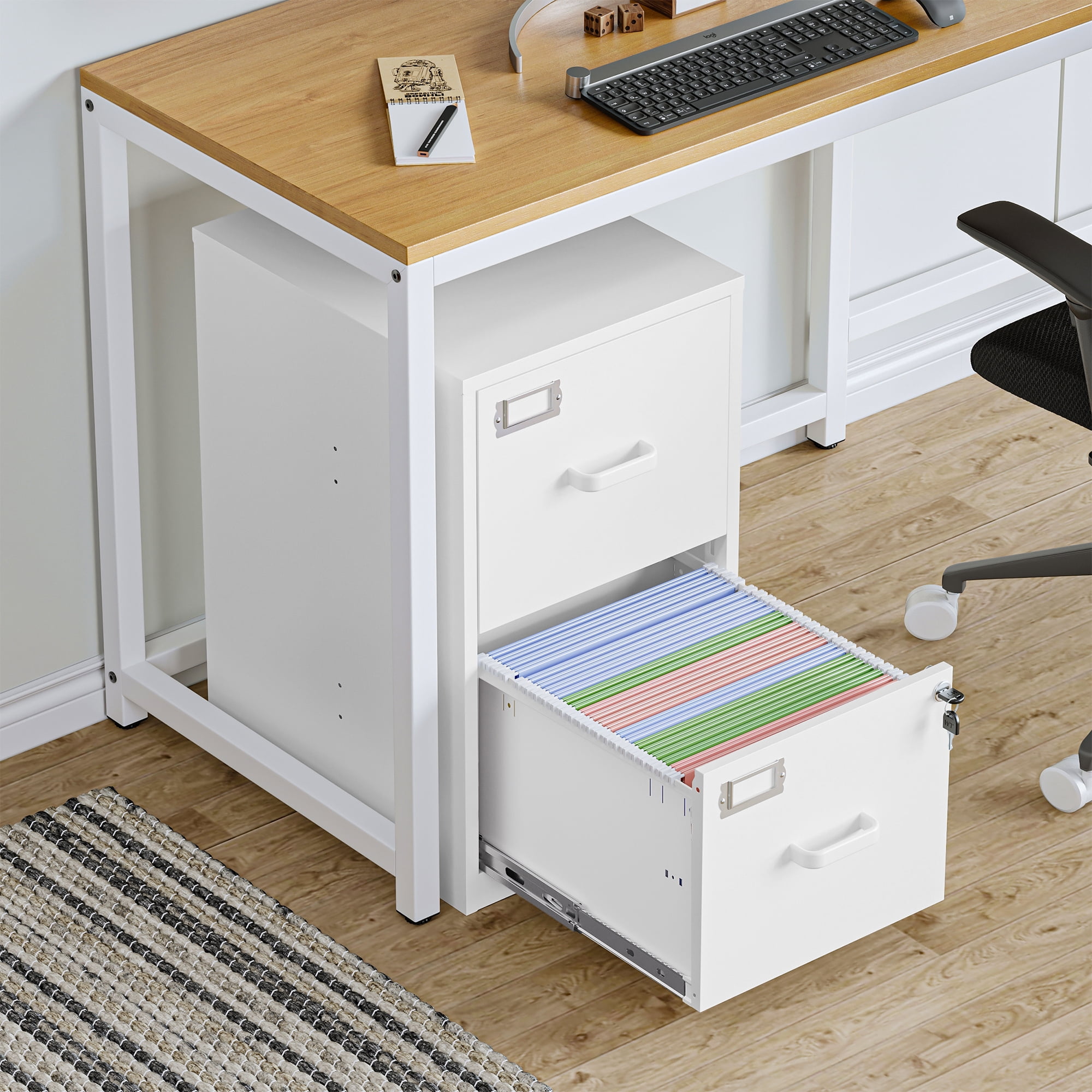 Fesbos 2 Drawer File Cabinet with Lock,Metal Office Filing Cabinets for Home Office,Storage A4/F4/Letter, Easy Assemble (White）