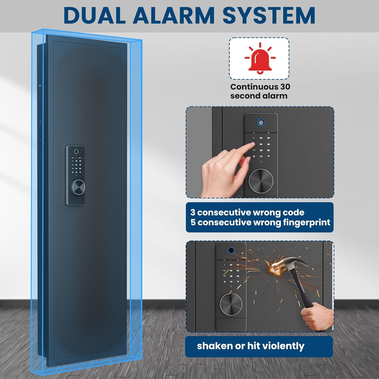 53.15" Tall Wall Safe Between the Studs 16" Centers, Hidden Wall Safes With Removable shelfs and Adjustable Gun Rack, Biometric Wall Gun Safe for Home Rifle, Cash, Jewelry, Documents - Black