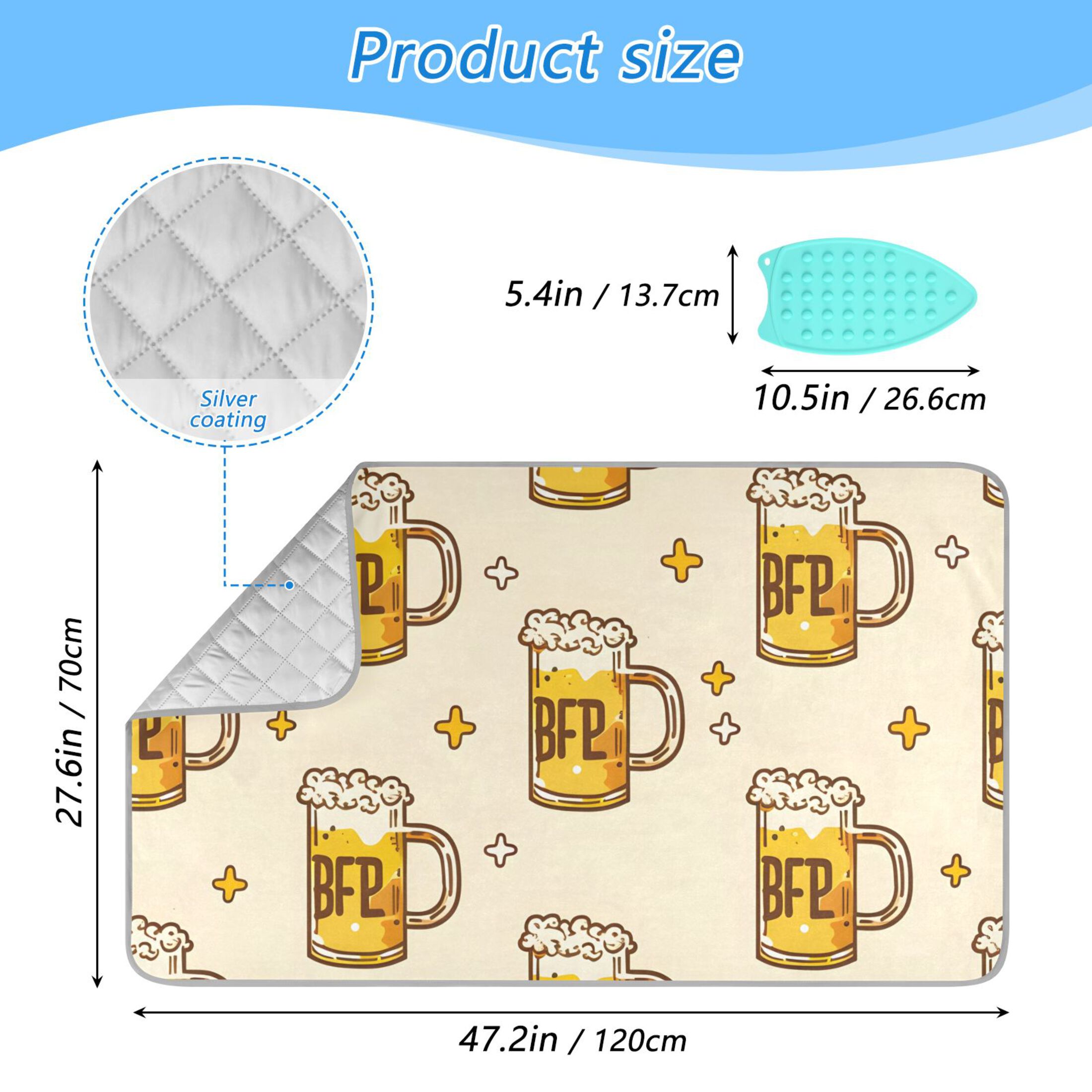 Cartoon Beers and Stars Ironing Mat Blanket Portable Travel Ironing Pad Heat Resistant Pad 47.2" x 27.6”