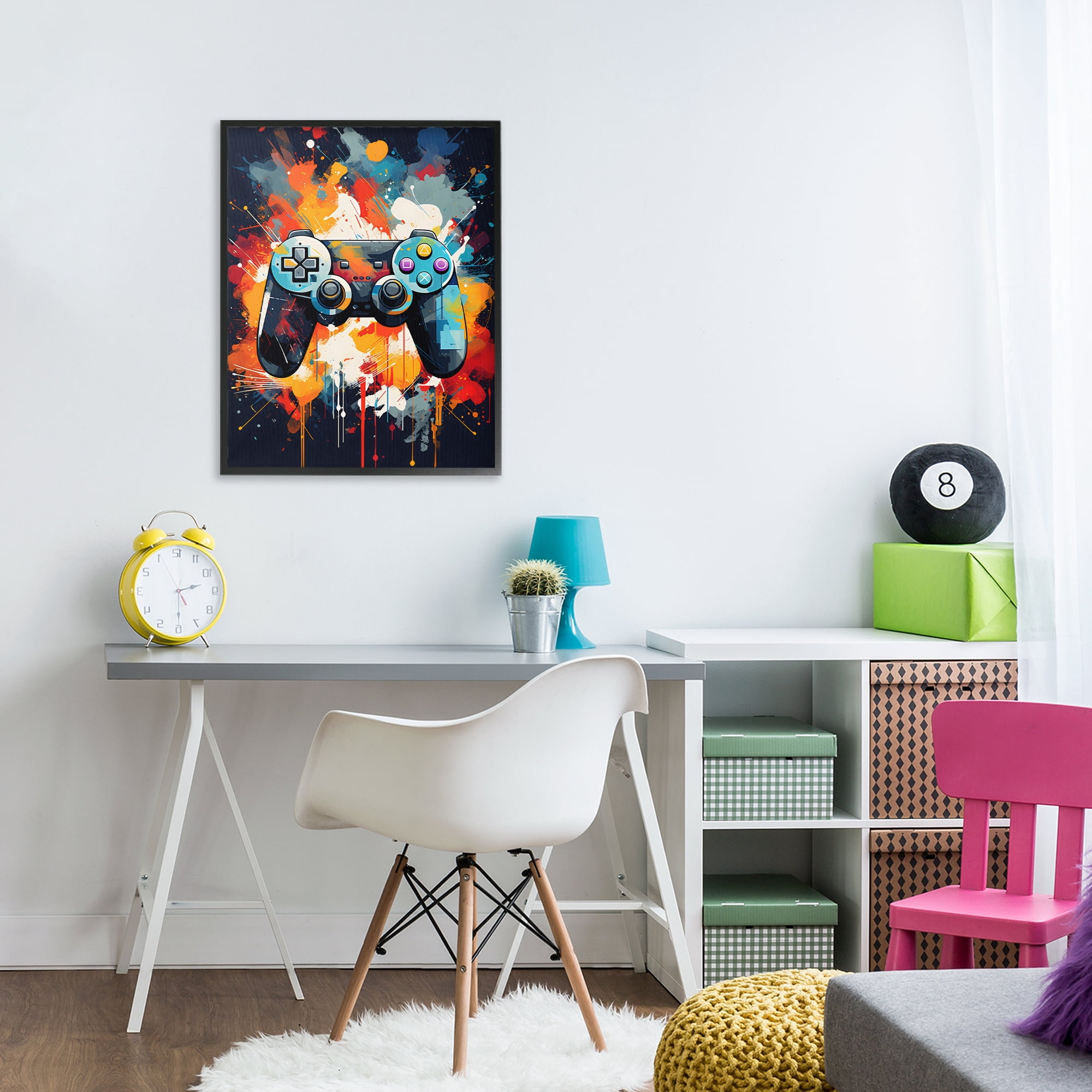 Stupell Industries Orange Paint Splash Gamer Black Framed Giclee Art, design by Creative Studio