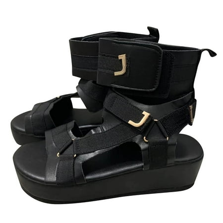 

Juebong Rainbow Platform Sandals for Women Open Toe Ankel Strap Platform Sandal Beach Shoes Black 7
