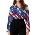 thumbnail image 4 of Domzest Womens Usa 250th Anniversary Shirt Patriotic V Neck Long Sleeve Butoon Down Shirt 4th Of July Graphic Tshirts Blue L, 4 of 5
