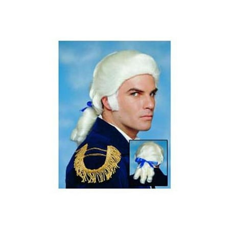 Colonial Duke Men's Costume Wig with Bow - White