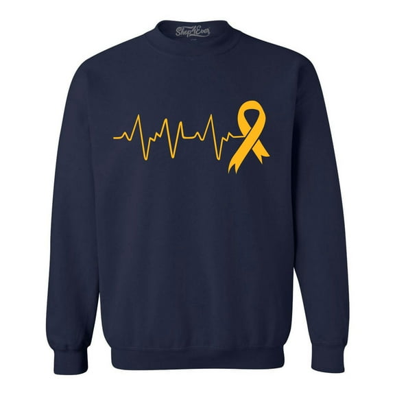Shop4Ever Men's Heartbeat Gold Ribbon Crewneck Sweatshirt XX-Large Navy