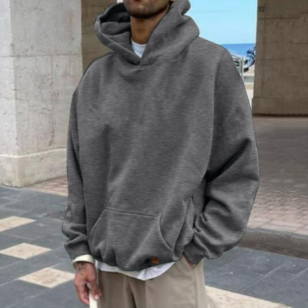 for men loose solid sweater top hoodies for men dark gray -
