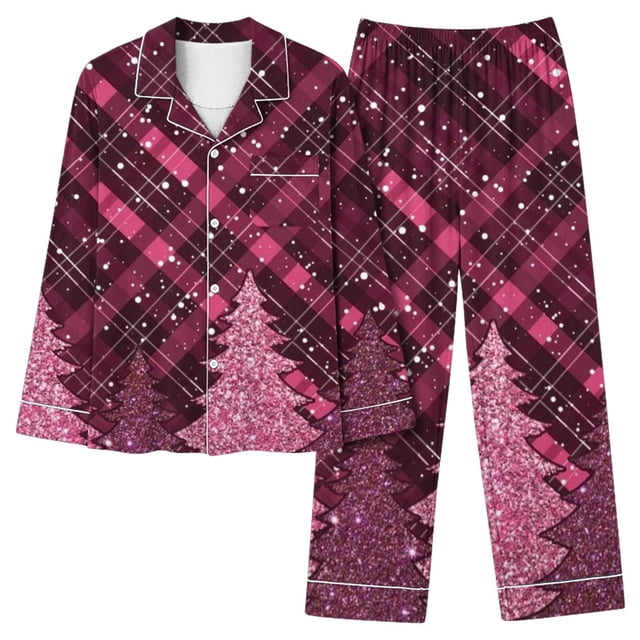 TIMIFIS Ensembles de Pyjamas de Noël pour Femmes Coupe Classique Imprimé à Carreaux Rouge et Vert Chemise à Manches Longues Boutonnée Haut et Pantalon Ensembles de Pjs