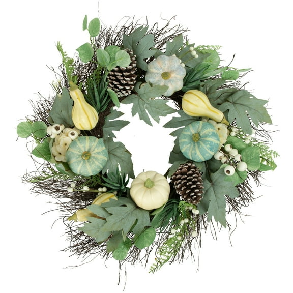 Northlight Pumpkins, Gourds and Pinecones Artificial Fall Harvest Twig Wreath - 22"