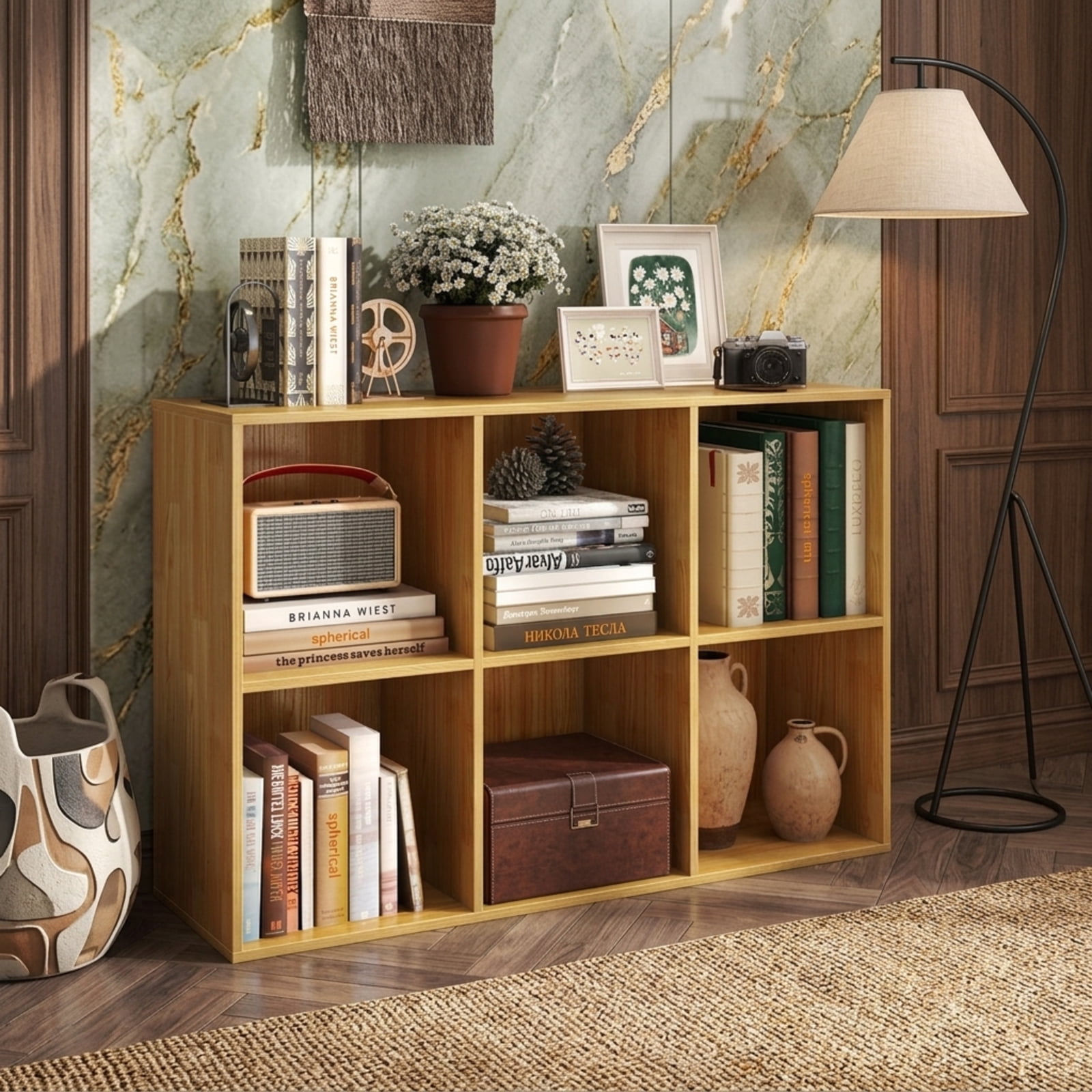 Furnibear Modern 6-Cube Bookcase Freestanding Storage Bookshelf with Anti-Tipping Kits for Bedroom and Living Room, Natural