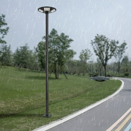 3m/10ft Outdoor Street Light Pole Courtyard Parking Lot Lighting Lamp Post W/ Ground Cage Black