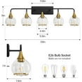 thumbnail image 2 of 5-Lights Bathroom Light Fixtures Black and Gold Bathroom Vanity Light Over Mirror with Clear Glass Shade Wall Sconce Lighting, 2 of 7