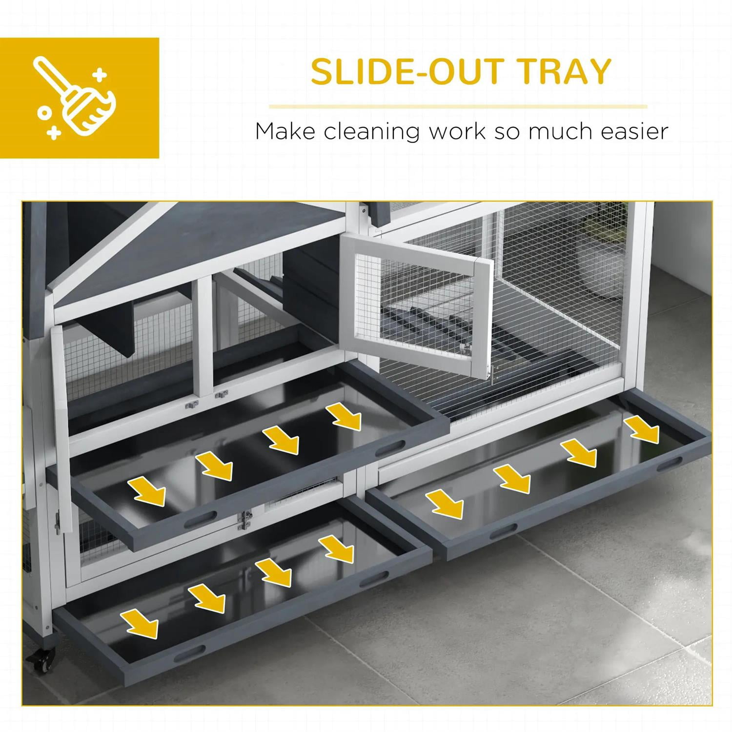 Pefilos 65" Outdoor Wooden Rabbit Hutch with Run, Trays and Openable Roof, Outdoor Bunny Enclosure Guinea Pig Cage for Small Animals, Gray