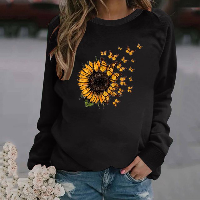 2023 Chandail Surdimensionné pour Femmes Mode Col Rond Décontracté Manches Longues Chandail Imprimé Hauts Blouse Coupe Ample Hauts pour Femmes